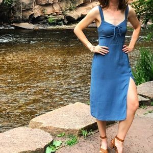 Cinch front thigh slit midi dress Abercrombie